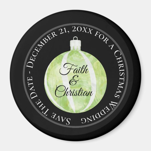 Green Striped kerstversiering/Save the Date Magneet (Voorkant)
