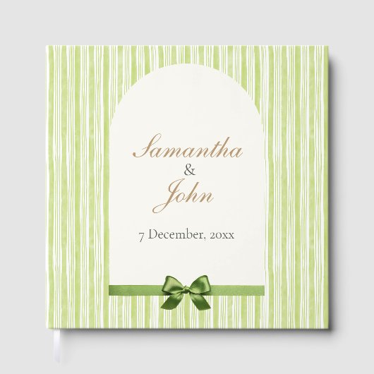 Green Striped Retro Wedding Gastenboek (Voorkant)