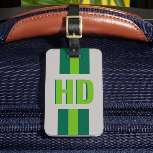 green striped Shadow Monogram retro camping Bagagelabel (Voorkant Insitu 2)