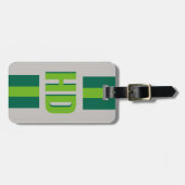 green striped Shadow Monogram retro camping Bagagelabel (Voorkant horizontaal)