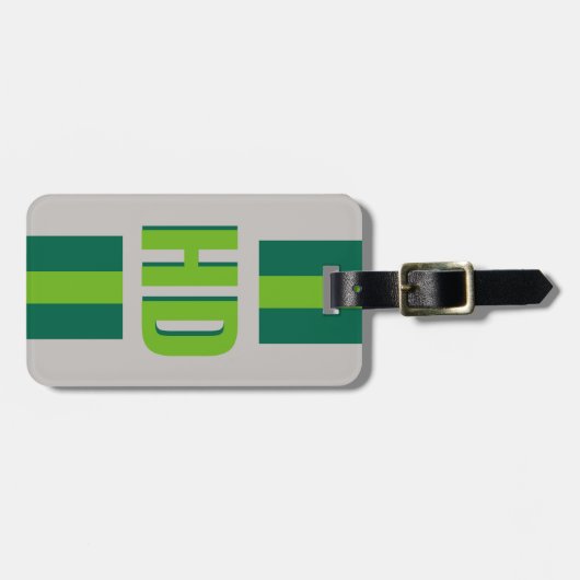 green striped Shadow Monogram retro camping Bagagelabel (Voorkant horizontaal)