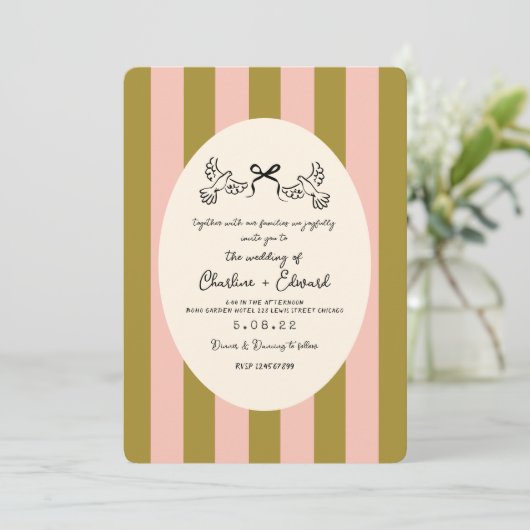 Green Striped Star Wedding Kaart (Staand voorkant)