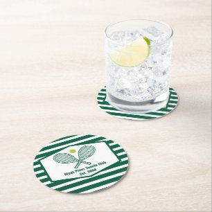 Green Striped Tennis Country Club Custom Ronde Kartonnen Onderzetter