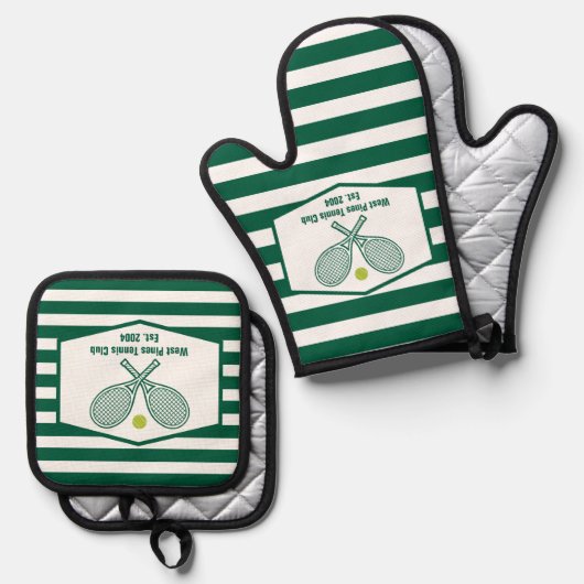 Green Striped Tennis Custom Country Club Ovenwant & Pannenlap Set (Voorkant / Achterkant)