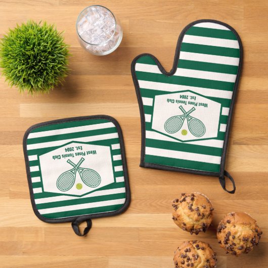 Green Striped Tennis Custom Country Club Ovenwant & Pannenlap Set (Top down)