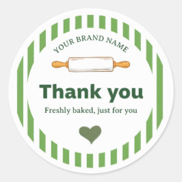 Green Striped Vintage Rolling Pin Bakery Thank You Ronde Sticker