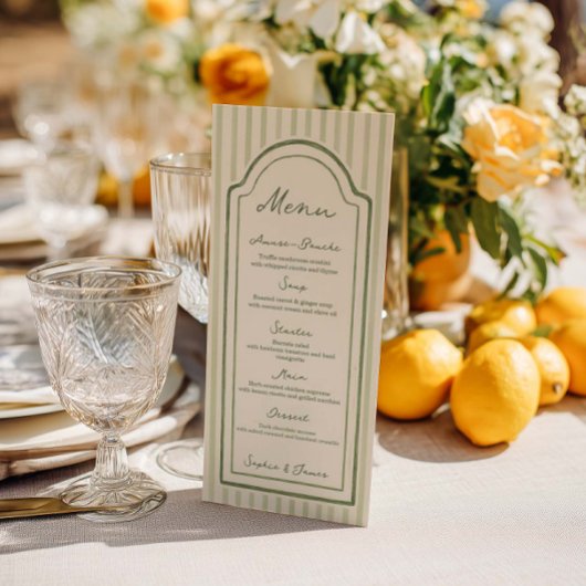 Green Striped Wedding Flat Menu