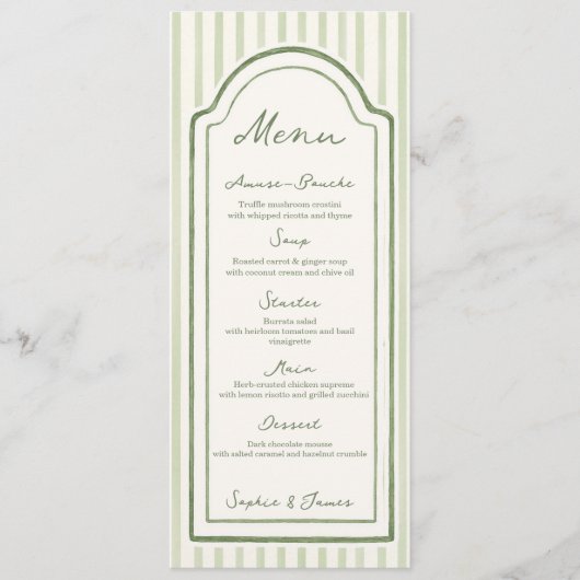 Green Striped Wedding Flat Menu (Voorkant)