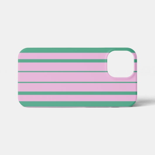 Green Stripes and Soft Pink iPhone 13 Mini Case iPhone Hoesje (Achterkant horizontaal)