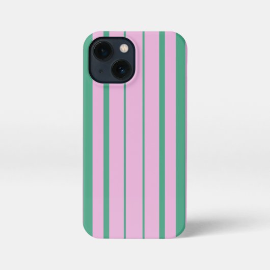 Green Stripes and Soft Pink iPhone 13 Mini Case iPhone Hoesje (Achterkant)