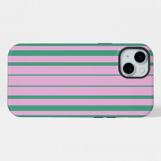 Green Stripes and Soft Pink iPhone 15 Plus Cases iPhone Hoesje (Achterkant horizontaal)