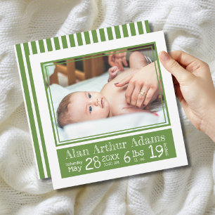 Green Stripes Baby Foto Geboortestatistieken Aankondiging