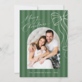 Green Stripes Bow Christmas Photo Card Feestdagenkaart (Voorkant)