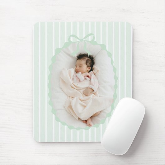 Green Stripes Bow Frame Custom Photo Mousepad Muismat (Met muis)