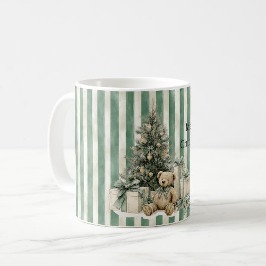 Green Stripes Christmas Tree Teddy Bear Gifts Koffiemok (Voorkant links)