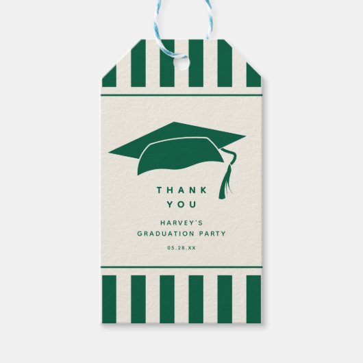 Green Stripes Custom Graduation Party Favor Cadeaulabel (Voorkant)