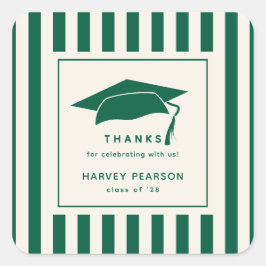 Green Stripes Custom Graduation Party Thank You Vierkante Sticker