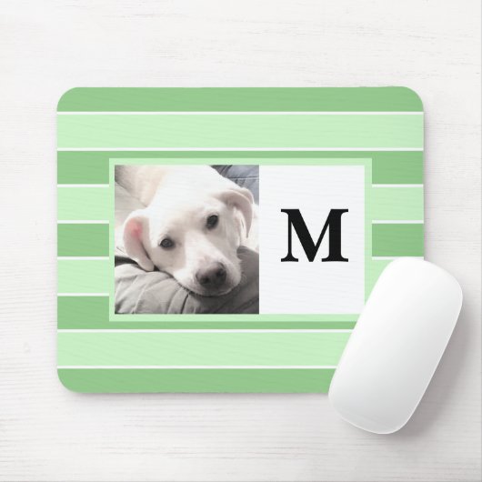 Green Stripes Custom Initiaal One Photo Cute Dog M Muismat (Met muis)