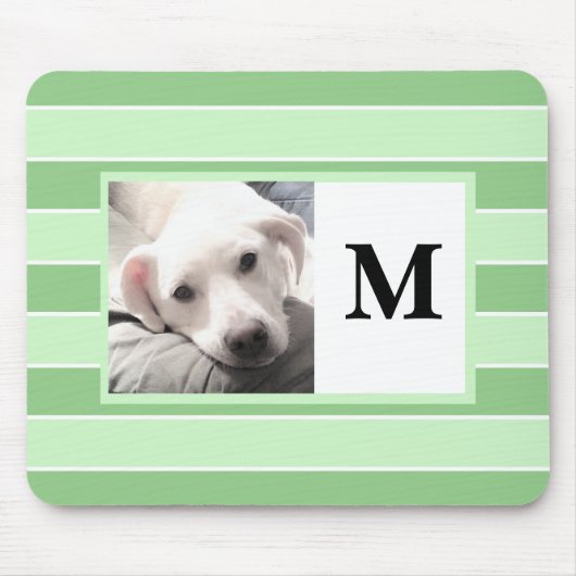 Green Stripes Custom Initiaal One Photo Cute Dog M Muismat (Voorkant)