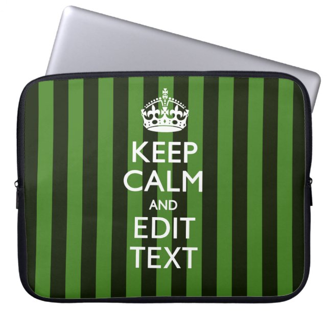 Green Stripes Decor Keep Calm Jouw tekst Laptop Sleeve (Voorkant)
