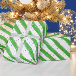 Green Stripes en Gold Glitter Kinder Party Cadeaupapier