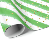 Green Stripes en Gold Glitter Kinder Party Cadeaupapier (Rol Hoek)