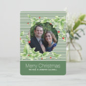 Green Stripes en Holly Photo Holiday Kaart (Staand voorkant)