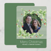 Green Stripes en Holly Photo Holiday Kaart (Voorkant / Achterkant)