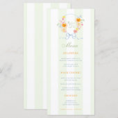 Green Stripes & Floral Crest Spring Wedding Menu (Voorkant / Achterkant)