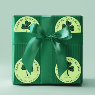 Green Stripes Happy St Patrick's Day Lucky Clover Cadeaupapier