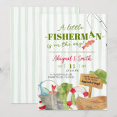 Green Stripes Herfst Boy Gevist Baby shower Kaart (Voorkant / Achterkant)