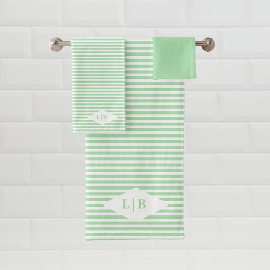 Green Stripes Initialen Badhanddoek Set Bad Handdoek