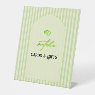 Green Stripes Matcha Baby Shower Cards & Gifts  Reclamebord Met Voetstuk