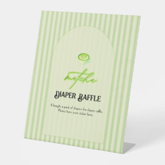 Green Stripes Matcha Baby Shower Diaper Raffle  Reclamebord Met Voetstuk
