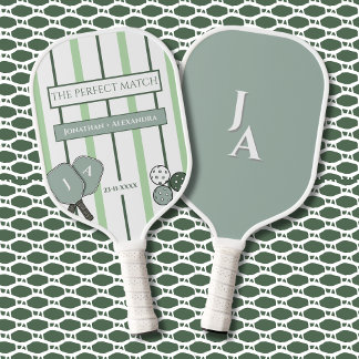 Green Stripes Perfect Match Couples Pickleball Paddle