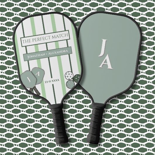 Green Stripes Perfect Match Couples  Pickleball Paddle