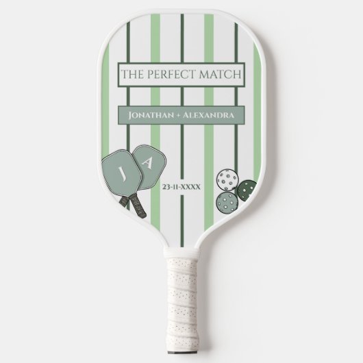 Green Stripes Perfect Match Couples Pickleball Paddle (Voorkant)