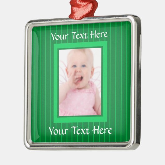 Green Stripes Personalized Photo Ornament (Links)