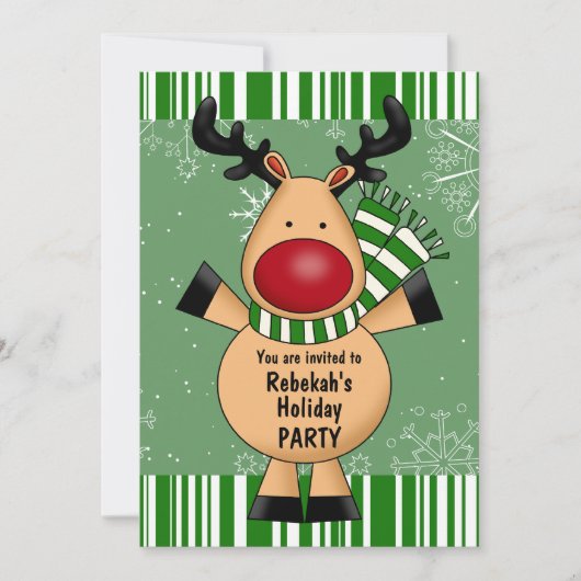 Green Stripes Reindeer Holiday Party Kaart (Voorkant)