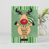 Green Stripes Reindeer Holiday Party Kaart (Staand voorkant)