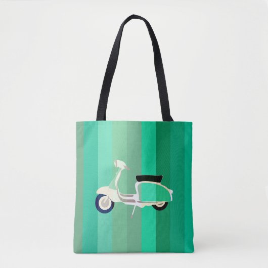 Green Stripes Retro Scooter Tote Bag (Voorkant)