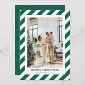 Green Stripes Sneeuwfoto Vrolijke Kerst Kaart (Voorkant / Achterkant)