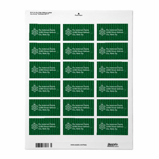 Green Stripes Snowflake - Adres Label (Full Sheet)