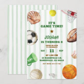 Green Stripes Sportspel Time Boy Verjaardag Kaart (Voorkant / Achterkant)