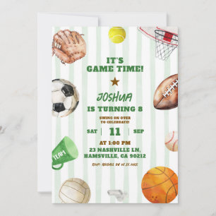 Green Stripes Sportspel Time Boy Verjaardag Kaart