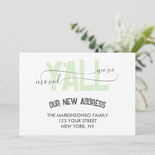 Green Stripes We Moved Y'all Moving Announcement Kaart (Staand voorkant)
