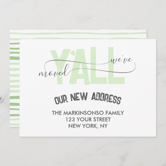 Green Stripes We Moved Y'all Moving Announcement Kaart (Voorkant / Achterkant)