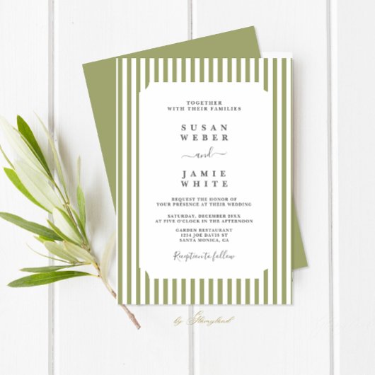 Green Stripes Wedding Kaart