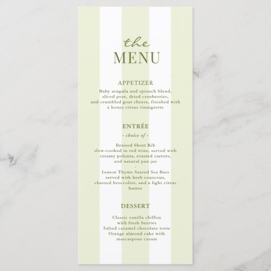 Green Stripes Wedding Menu (Voorkant)