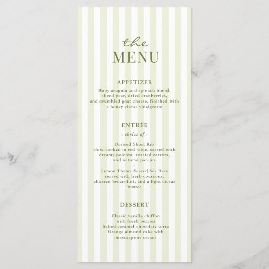 Green Stripes Wedding Menu (Voorkant)